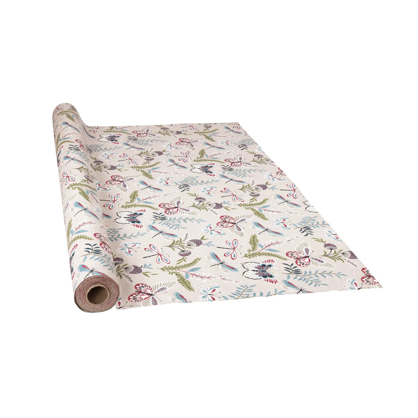Acryl-Tischdecke mit Blattmuster und farbigen Schmetterlingen