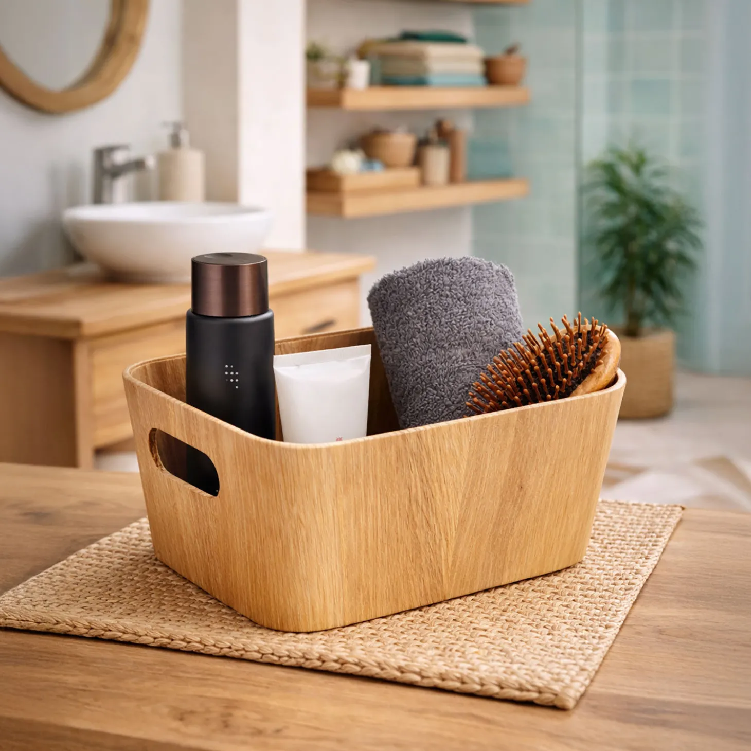 Badkorb Longiano aus Pappe in Holzoptik