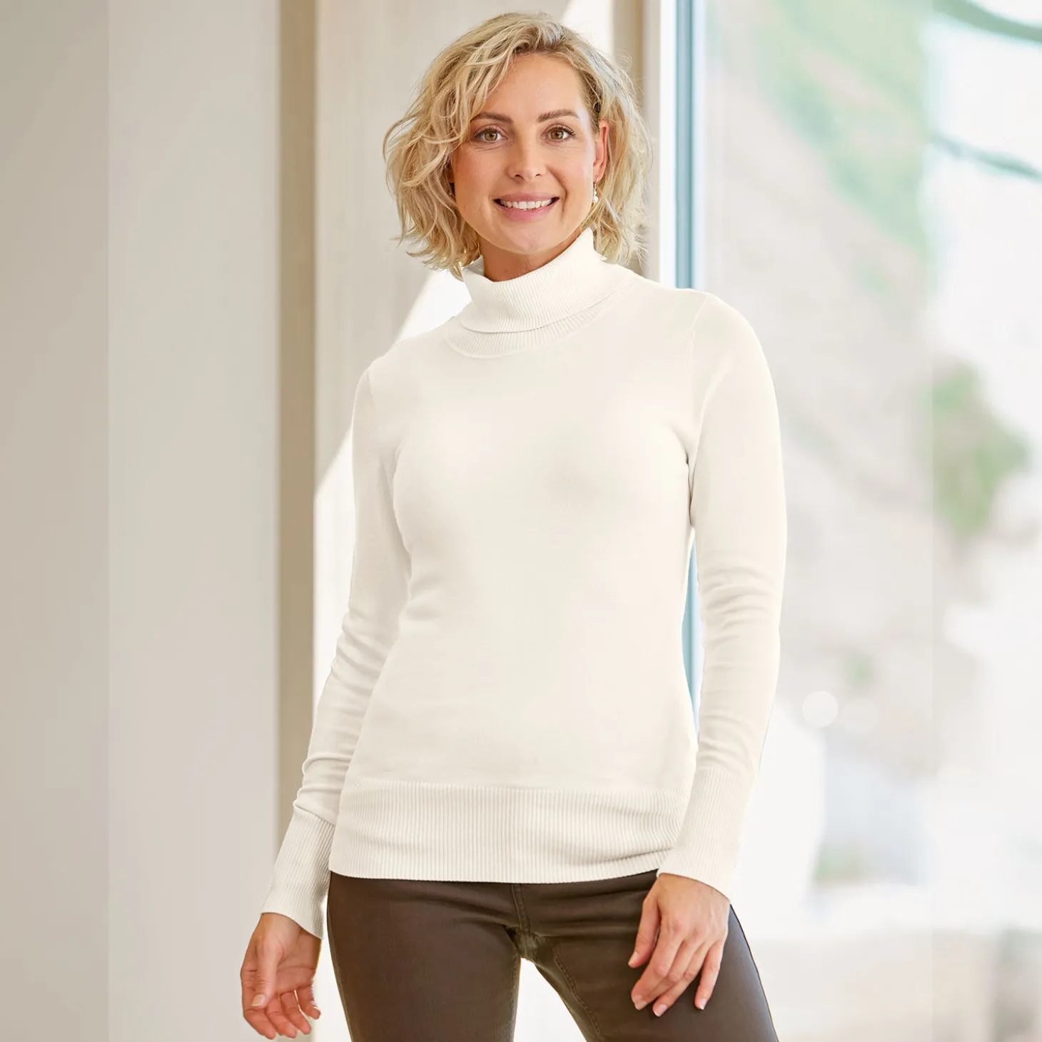 Basic Rollkragenpullover Damen uni
