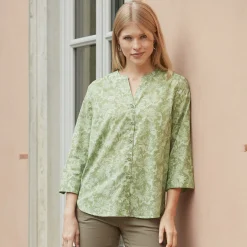 Baumwollbluse mit 3/4 Ärmeln und Allover-Print