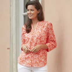 Baumwollbluse mit 3/4 Ärmeln und Allover-Print