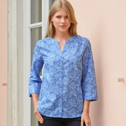 Baumwollbluse mit 3/4 Ärmeln und Allover-Print
