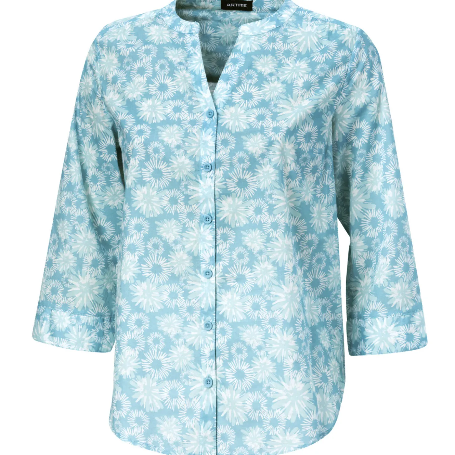 Baumwollbluse mit 3/4 Ärmeln und Allover-Print