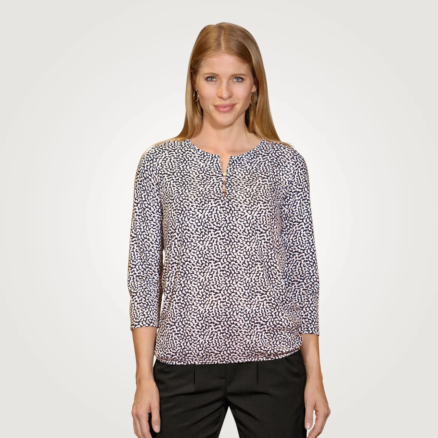 Bedruckte Bluse mit Knopfverschluss und 3/4 Ärmeln