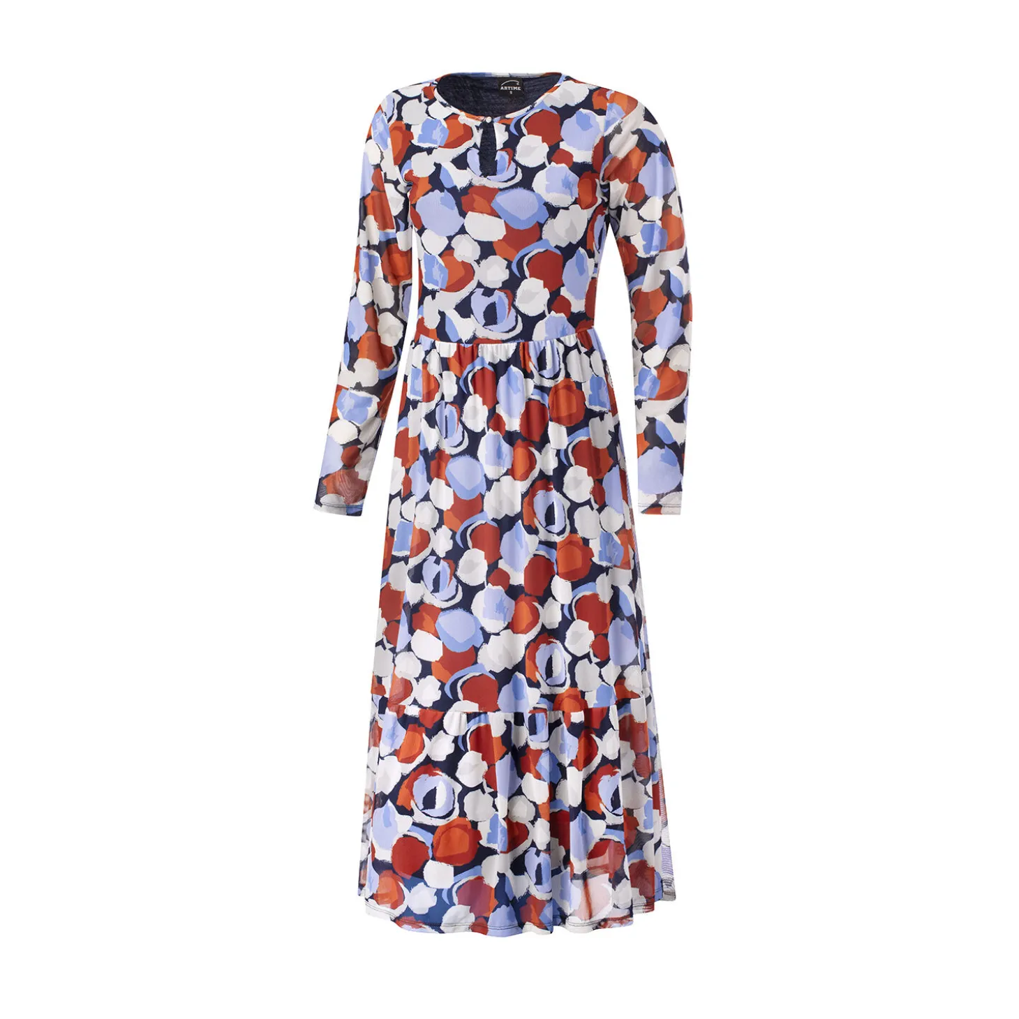 Bedrucktes Midi Kleid mit Rundhalsausschnitt