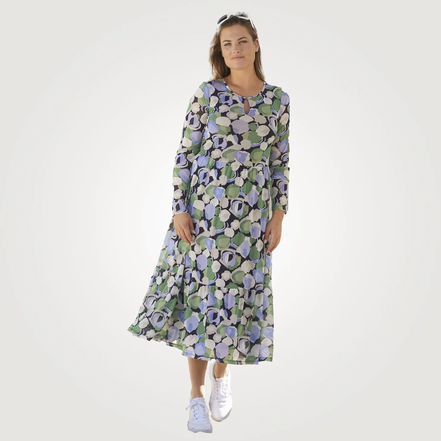 Bedrucktes Midi Kleid mit Rundhalsausschnitt