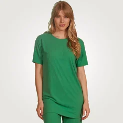 Bequemes T-Shirt mit Rundhalsausschnitt und Rippmuster