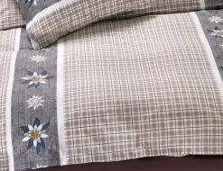 Bettwäsche braun kariert mit Edelweiss