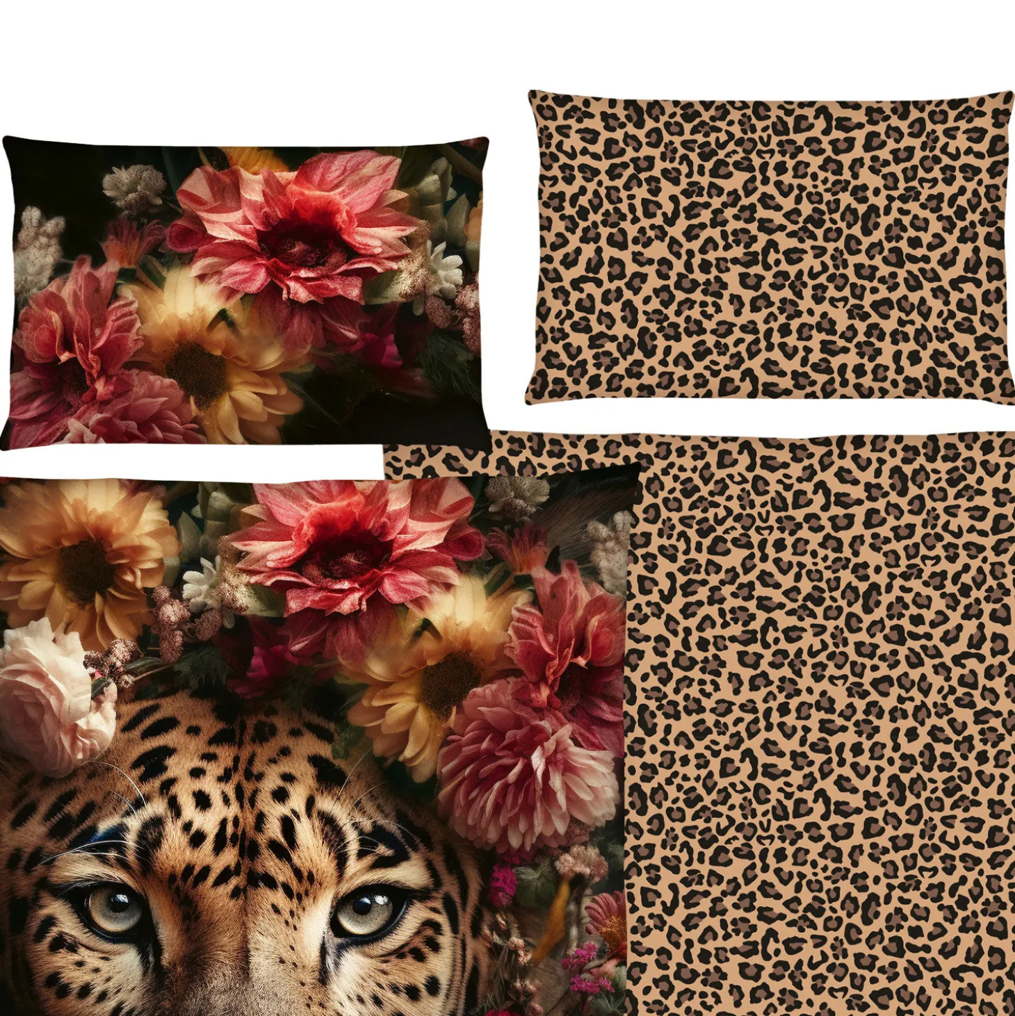 Bettwäsche Leopard Style mit Blumen