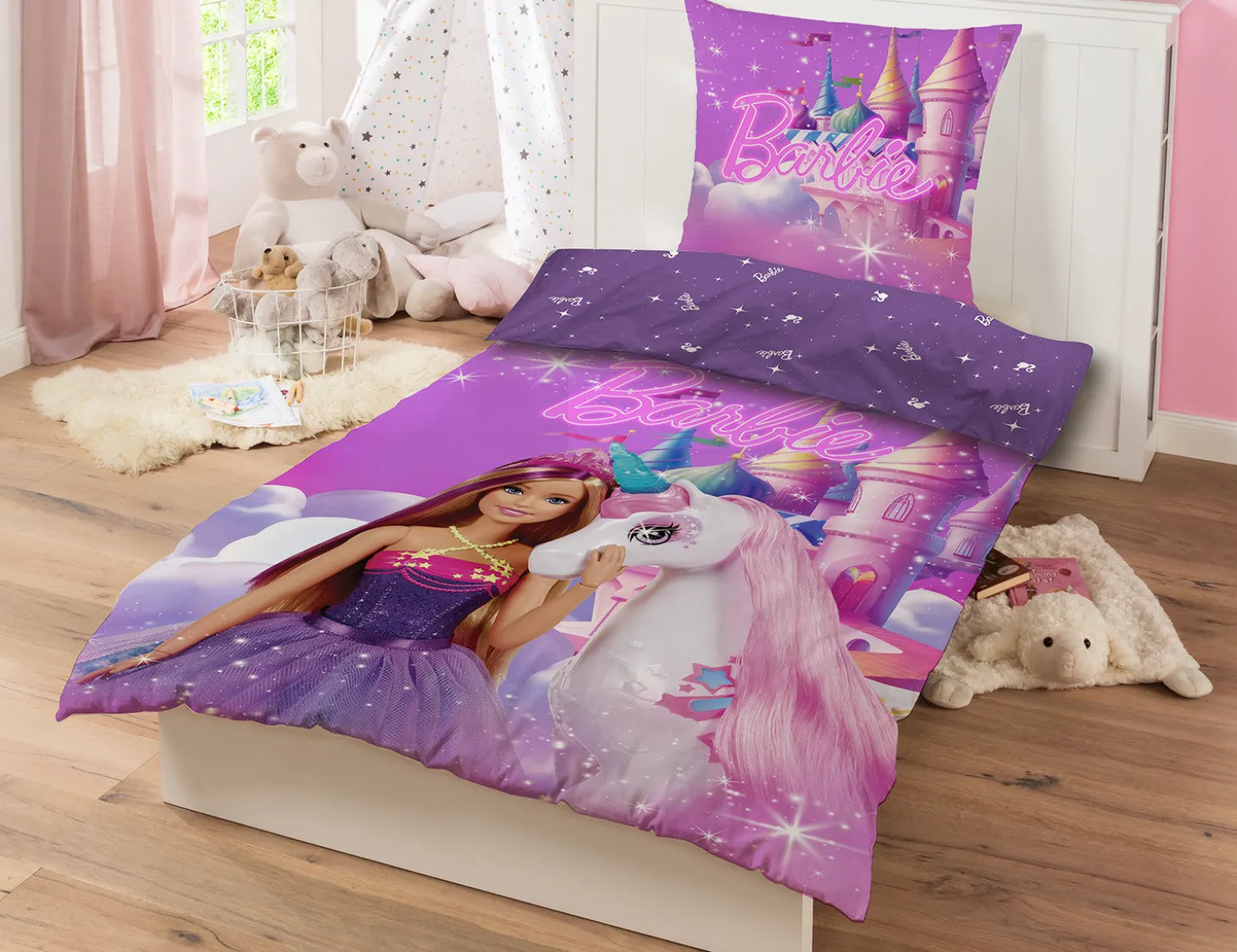 Bettwäsche mit Barbie und Einhorn