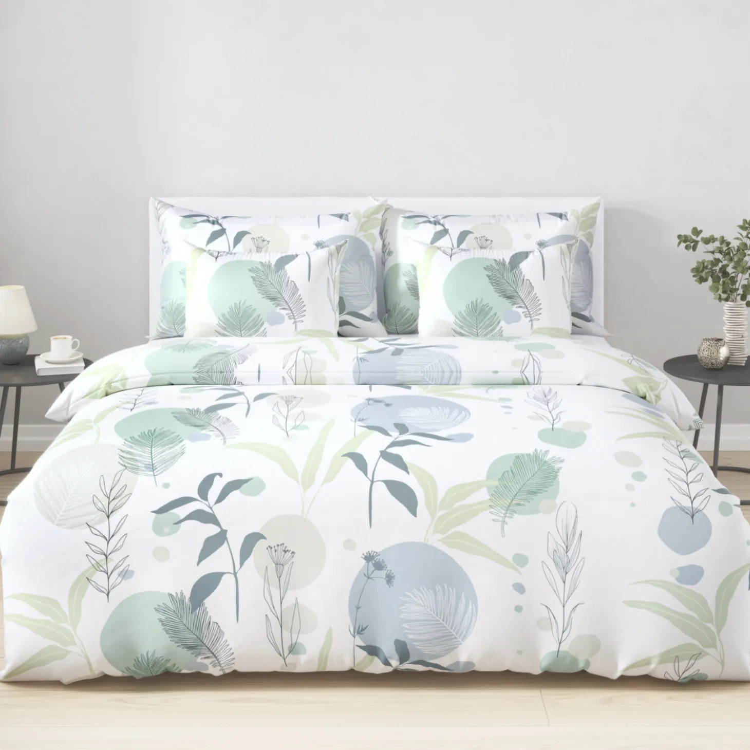 Bettwäsche mit botanischem Kreismotiv