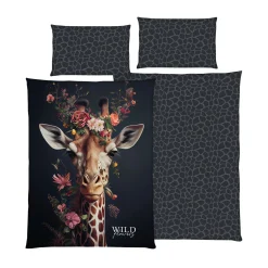 Bettwäsche mit Giraffenmotiv und Blumen