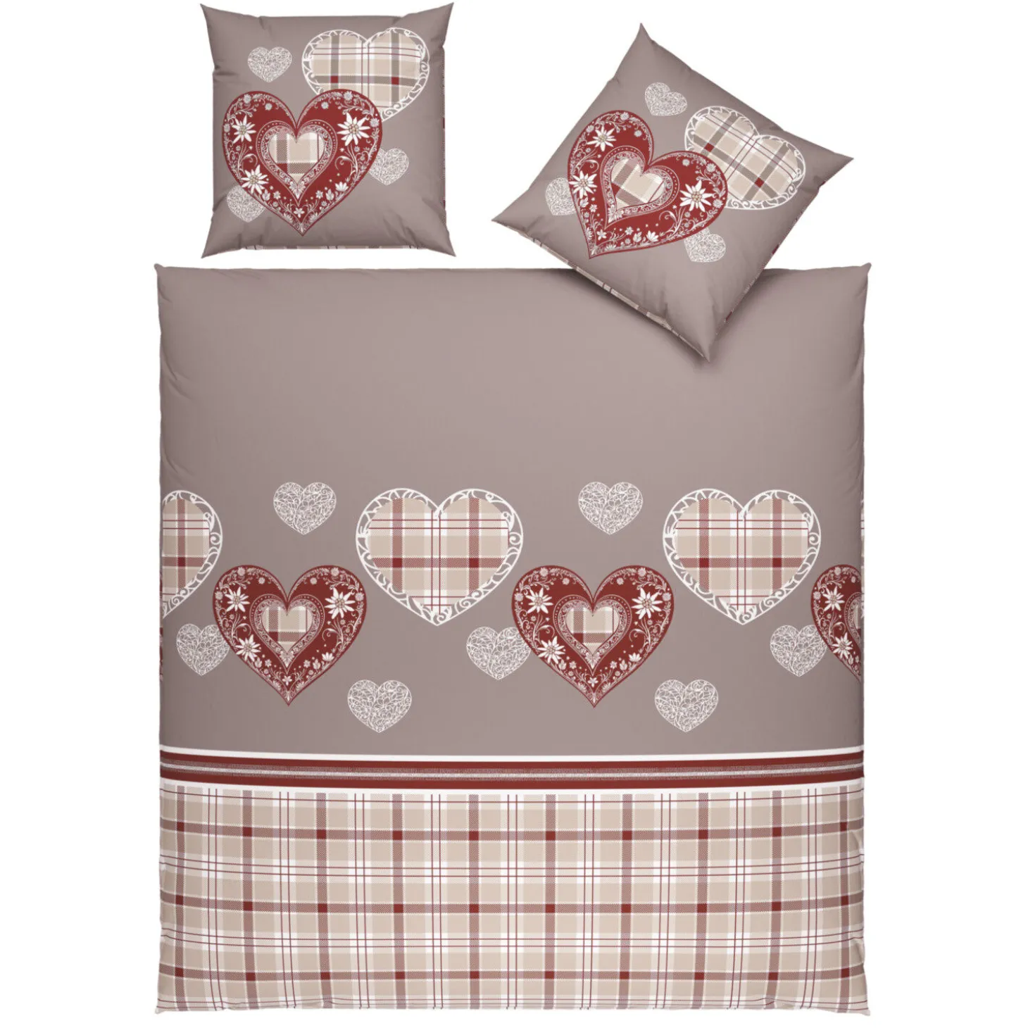 Bettwäsche mit Herzen und Karomuster im Landhausstil