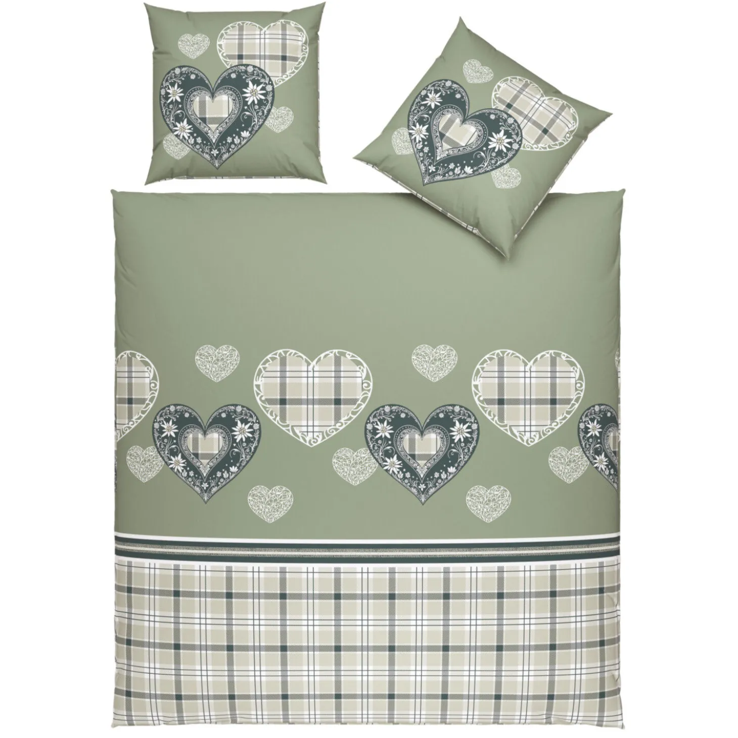 Bettwäsche mit Herzen und Karomuster im Landhausstil