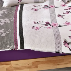 Bettwäsche mit Kirschblüten in schönen violett-anthrazit Farbtönen