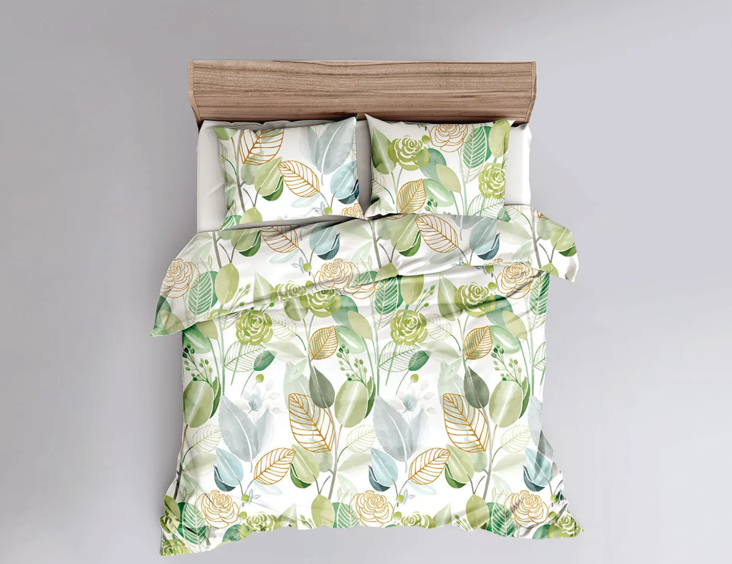 Bettwäsche mit kunstvollem Blumen- Blätterprint
