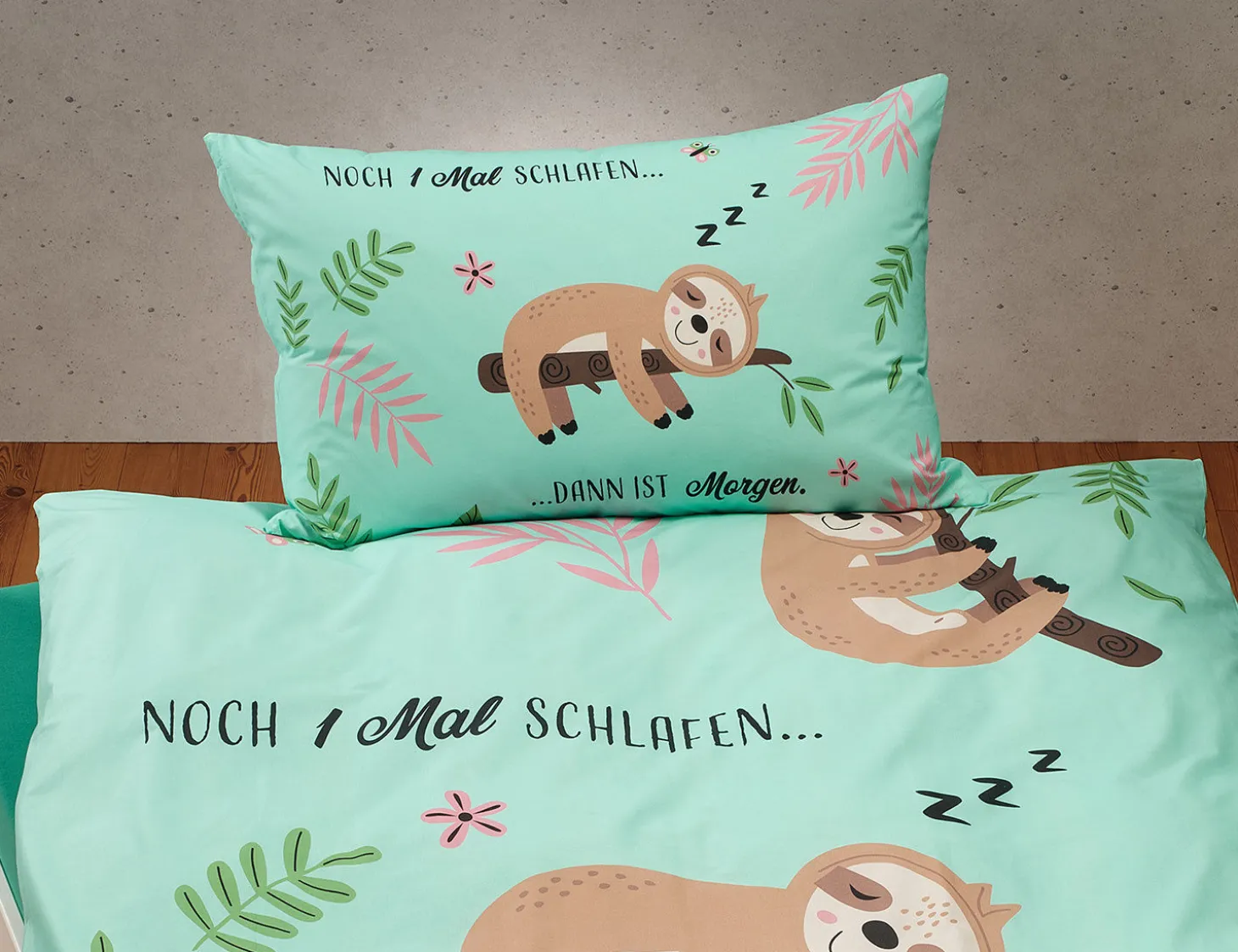Bettwäsche mit lächelndem Faultier auf einem Ast