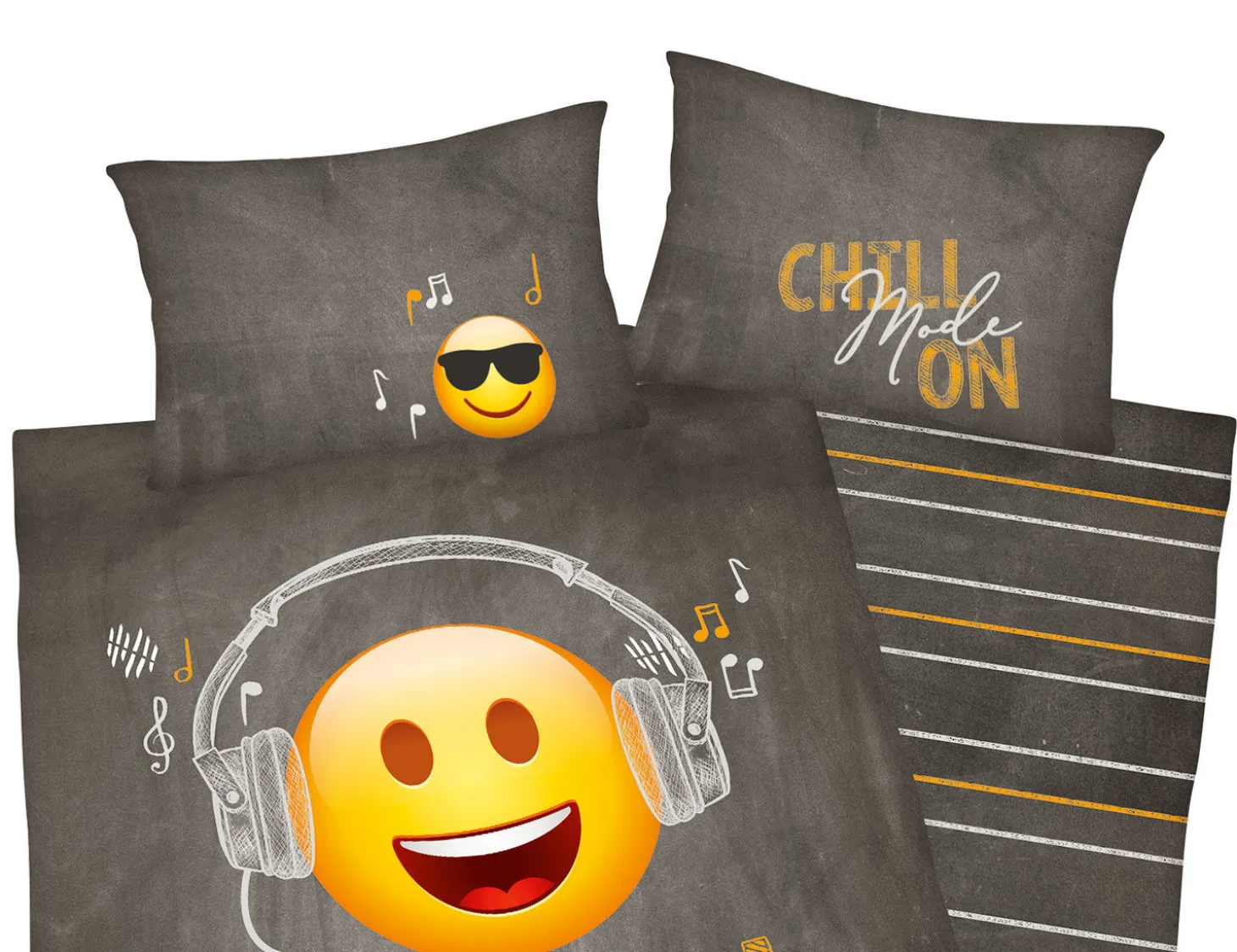 Bettwäsche mit musikhörendem Smiley