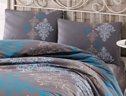 Bettwäsche mit Ornamenten braun-blau