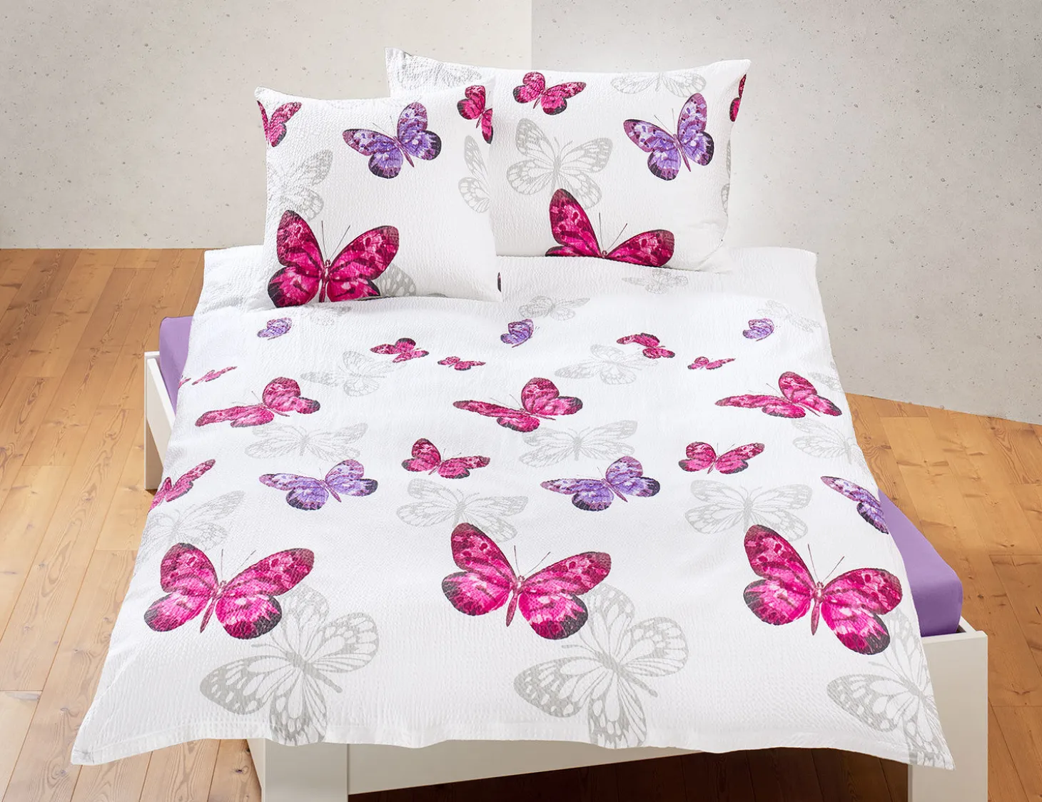 Bettwäsche mit Schmetterlingen pink-lila