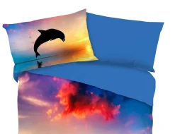 Bettwäsche mit springendem Delfin und Sonnenuntergang