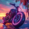 Bettwäsche Neon Motorrad und Palmen