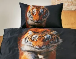 Bettwäsche schwarz mit grossem Tiger