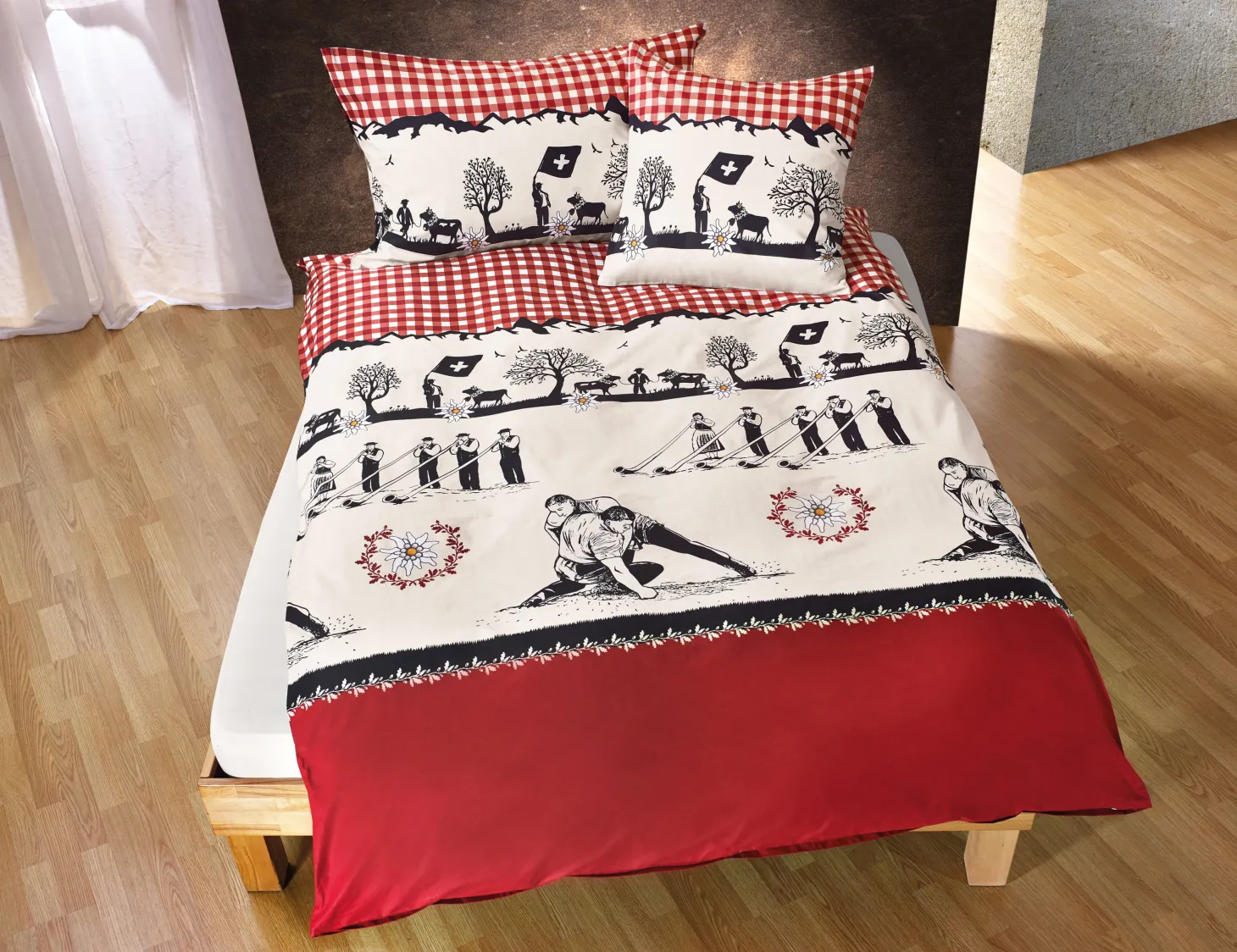 Bettwäsche Schwingfest rot-schwarz-beige