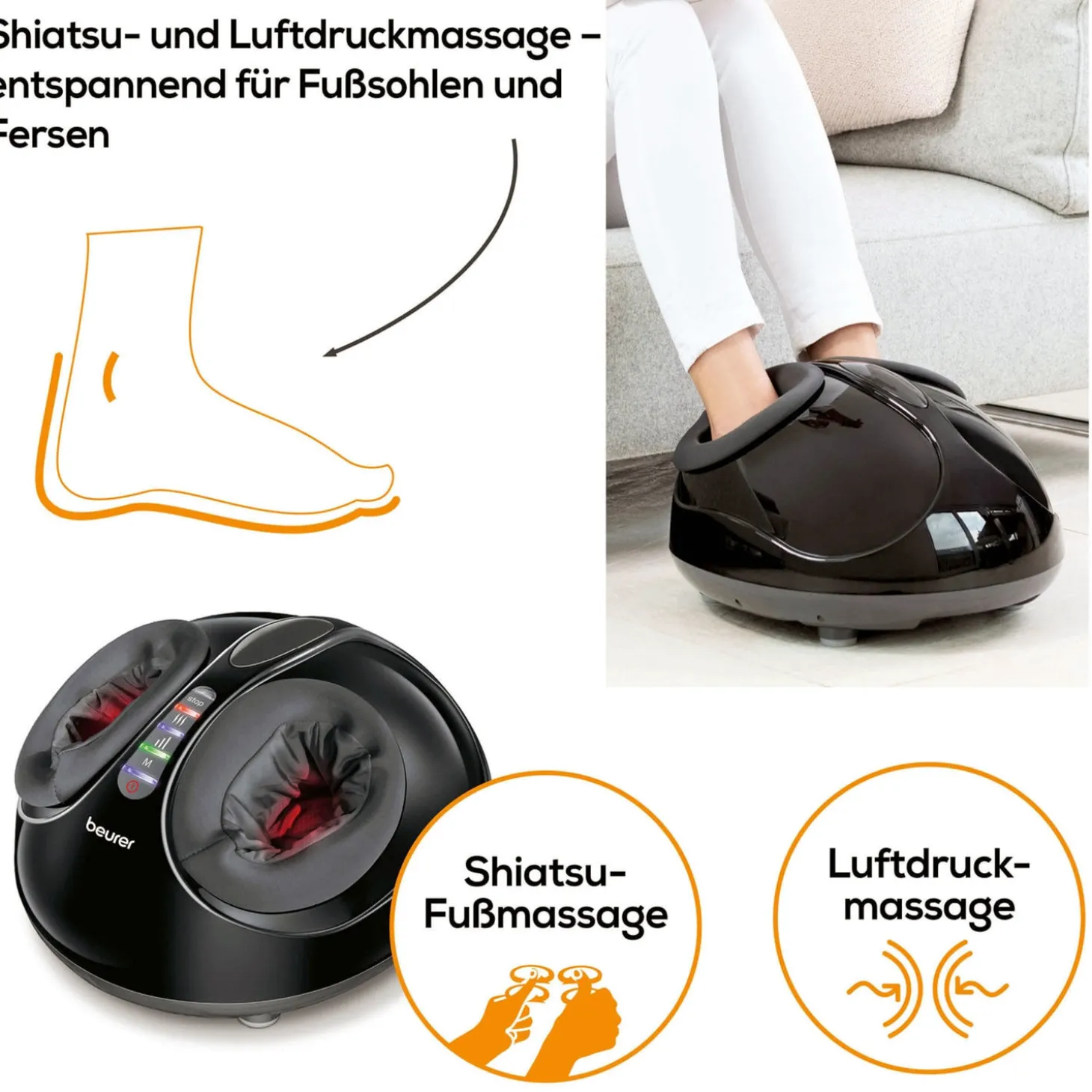 Beurer Fussmassage-Gerät mit zuschaltbarer Wärmefunktion