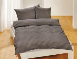 Bio-Satin-Bettwäsche uni gestreift