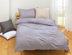 Bio-Satin-Bettwäsche uni gestreift