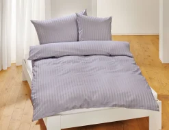 Bio-Satin-Bettwäsche uni gestreift