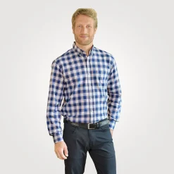 Casual Herren-Karo-Flanellhemd blau-weiss
