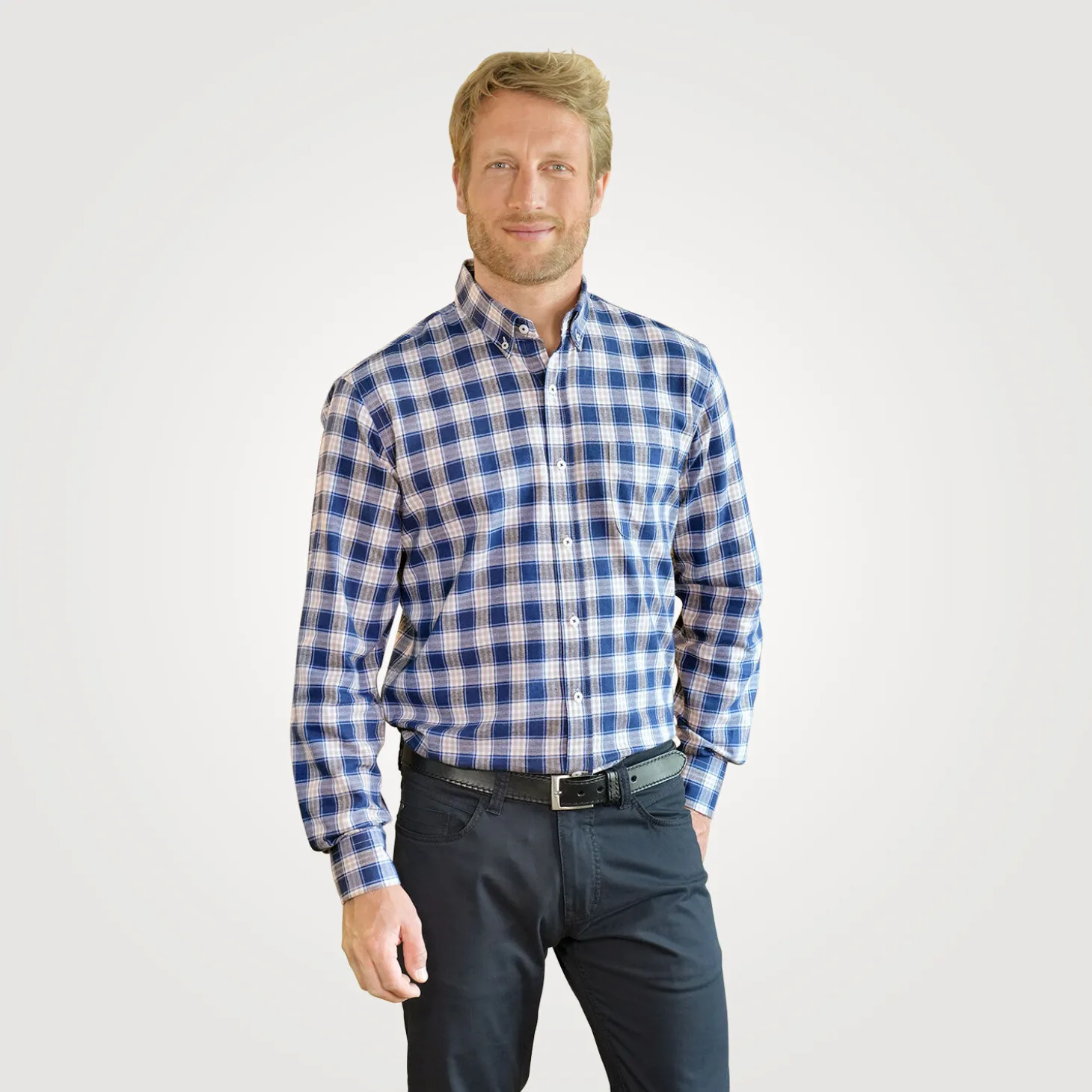 Casual Herren-Karo-Flanellhemd blau-weiss