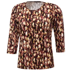 Damen 3/4 Bluse geprintet mit Rundhalsausschnitt