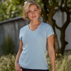 Damen Feinstrick T-Shirt mit Lurexgarn
