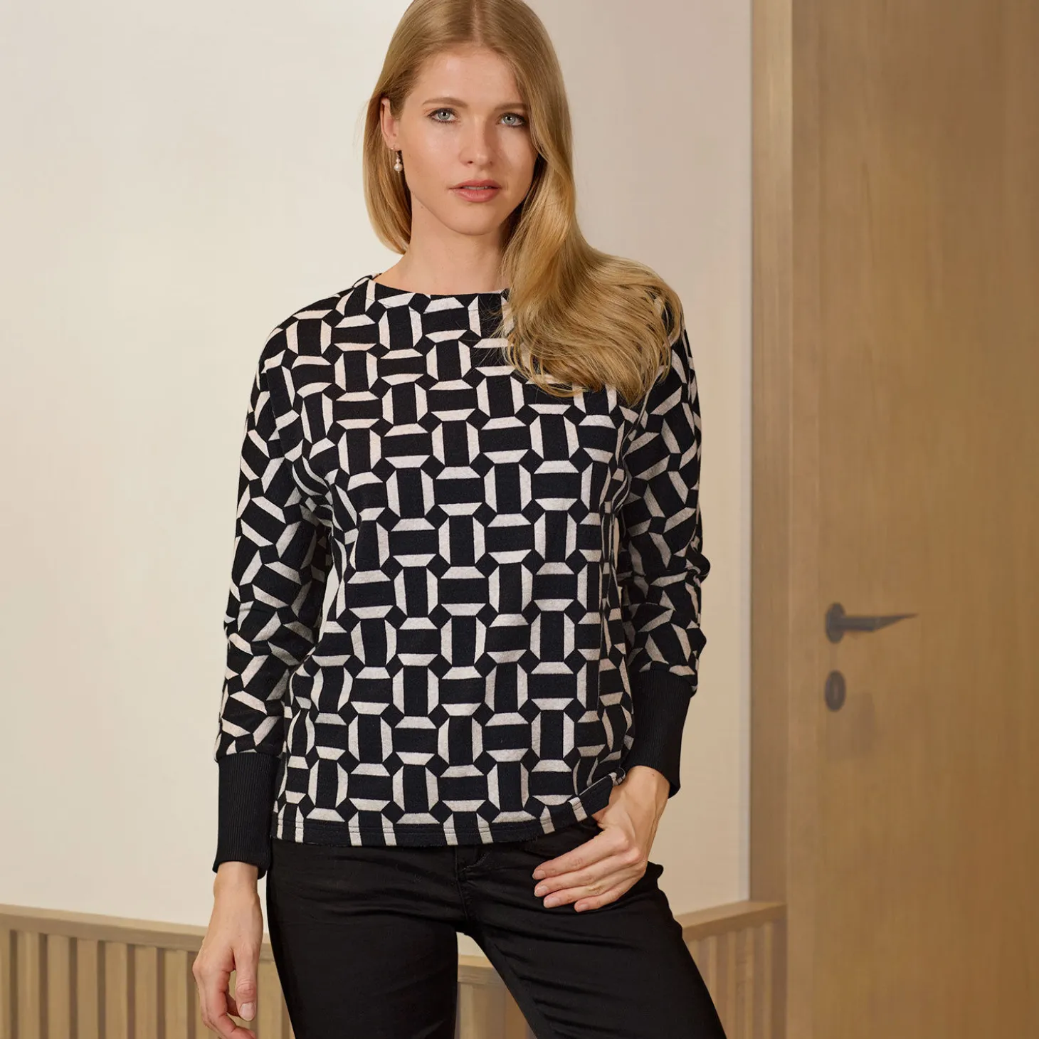 Damen Jaquard Pullover mit geometrischem Muster
