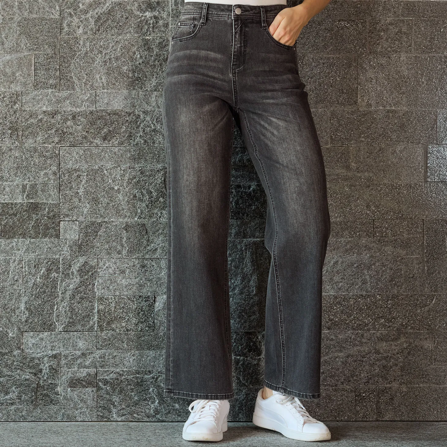 Damen 5-Pocket Jeans im Wide-Fit