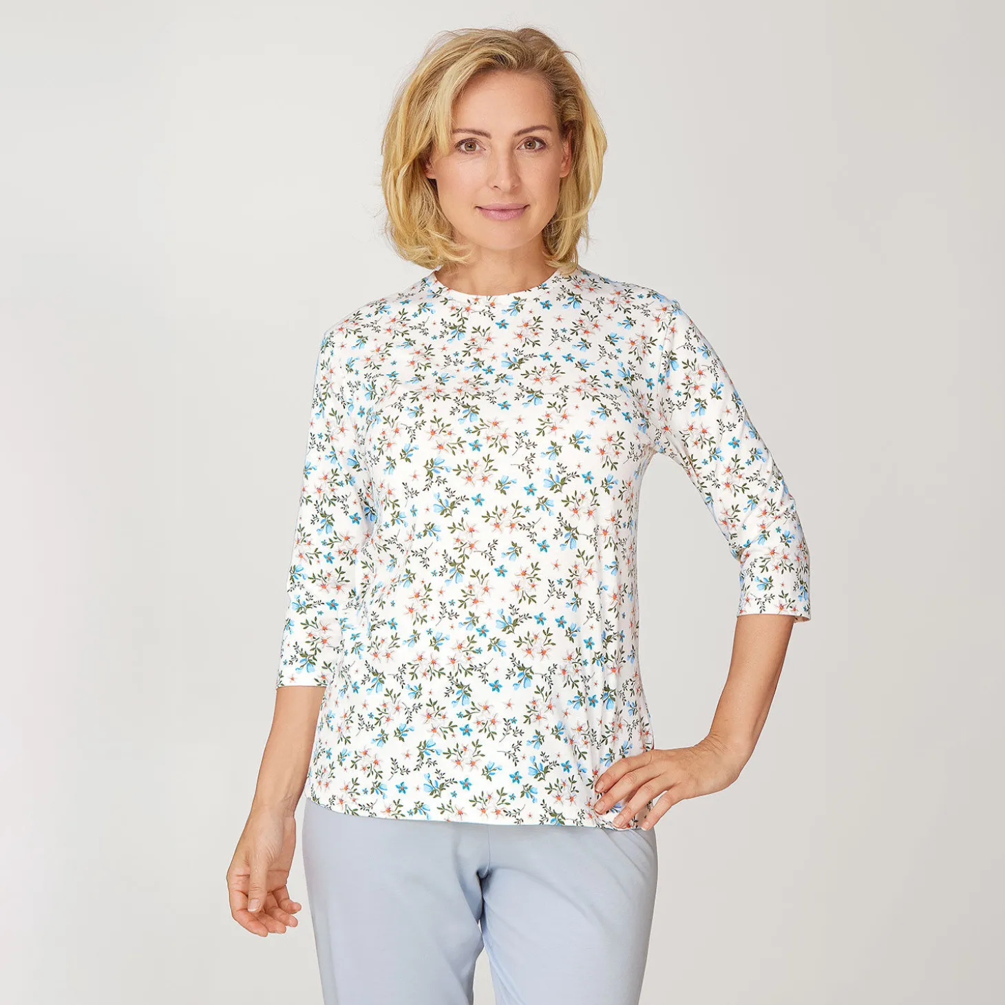 Damen Pyjama Shirt mit 3/4 Ärmeln