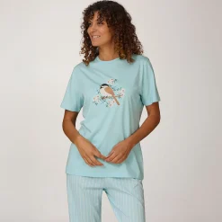 Damen Pyjama T-Shirt mit Printmotiv