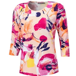 Damen Shirt mit 3/4 Ärmeln und Blumenmuster