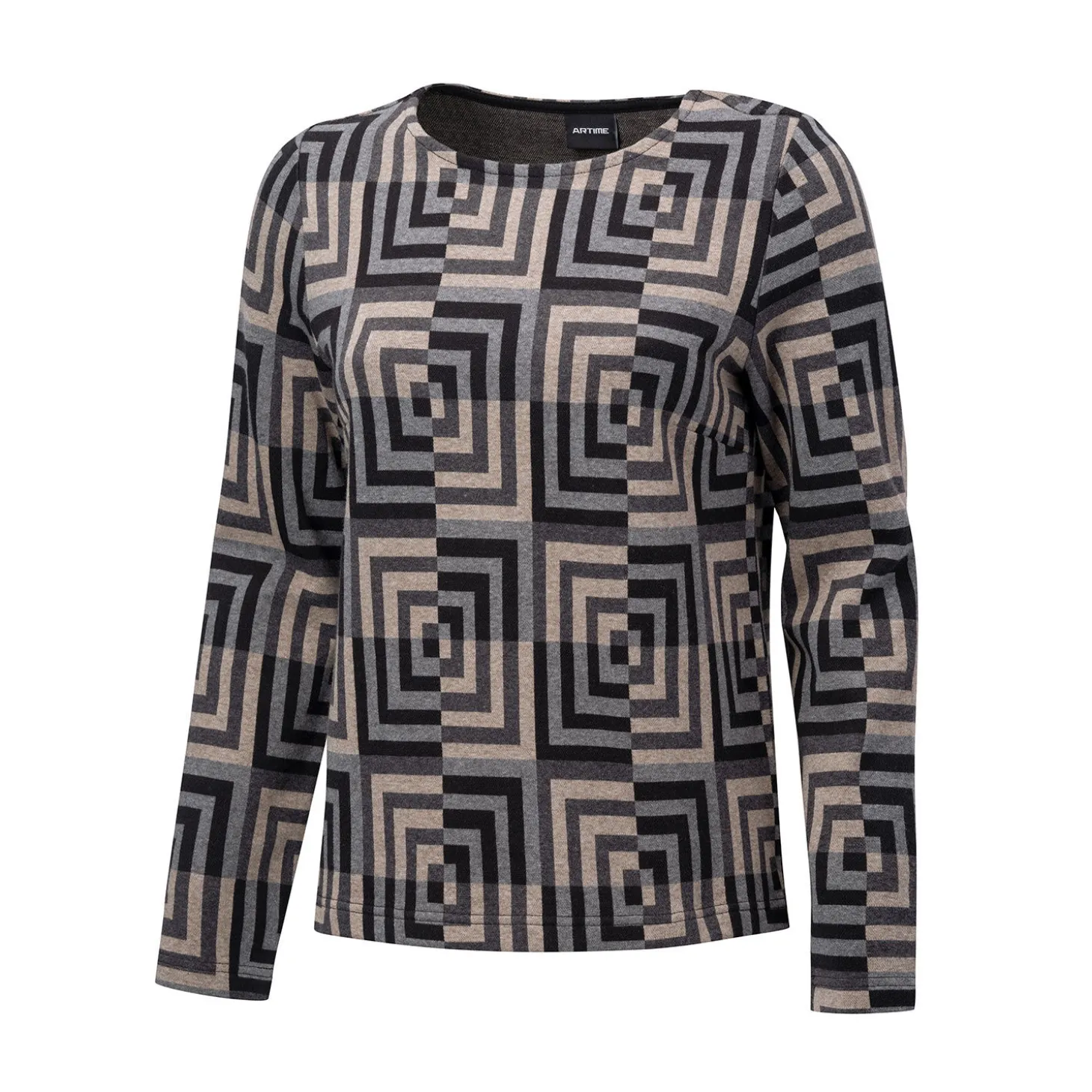 Damen Sweatshirt mit quadratischem Allover-Print