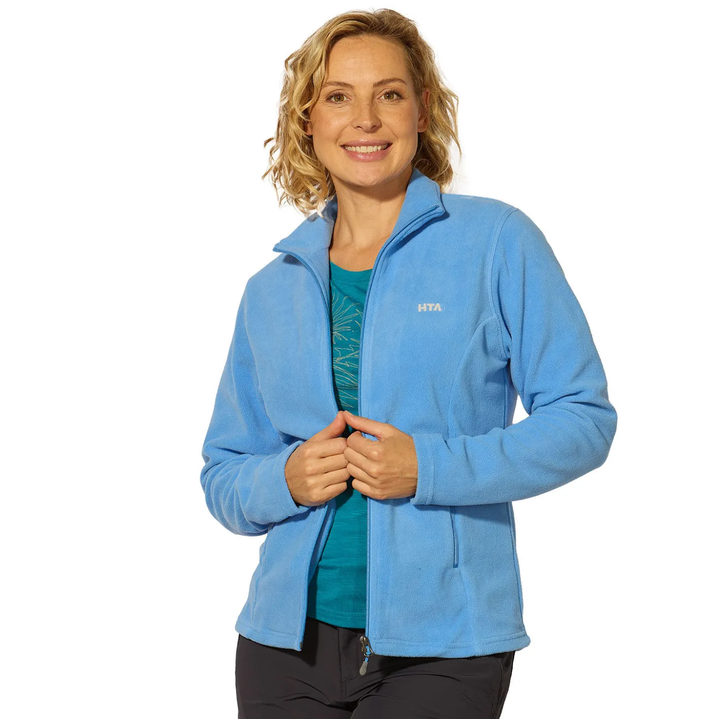 Damen-Fleecejacke uni mit Stehkragen