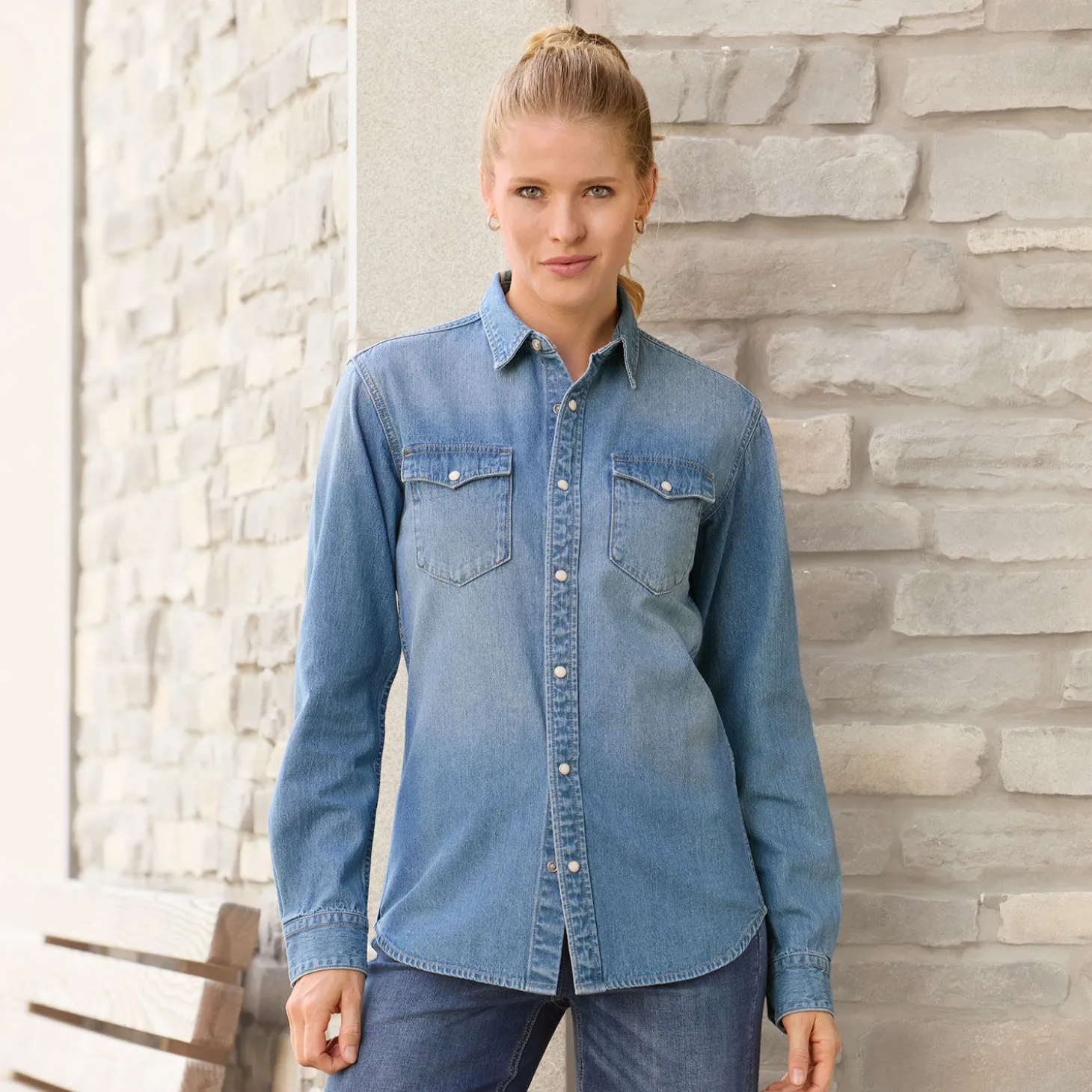 Denim Shirt für Damen blue bleached