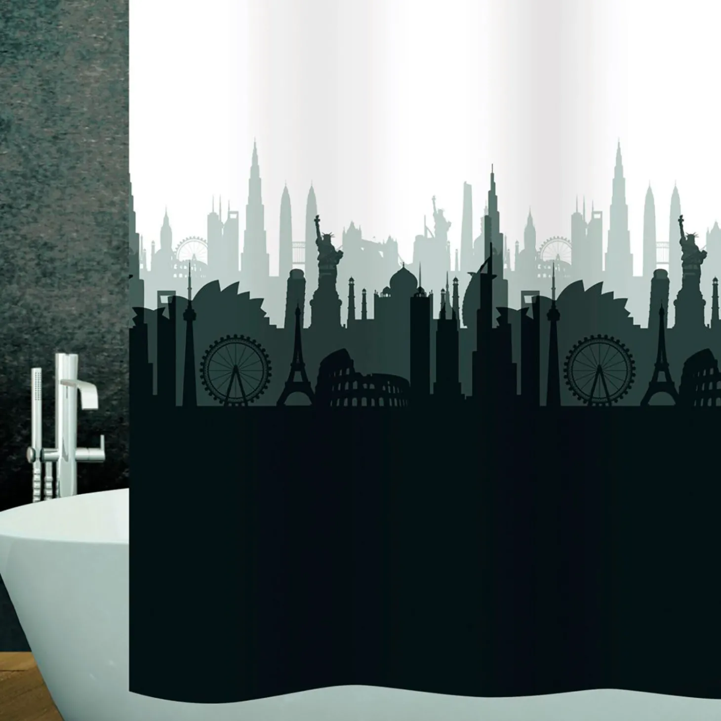 diaqua Duschvorhang Textil City weiss-schwarz