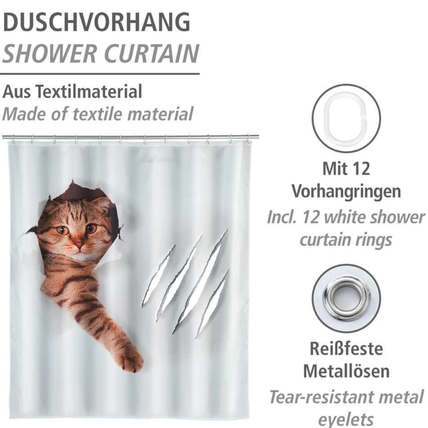 Duschvorhang Katze braun-weiss
