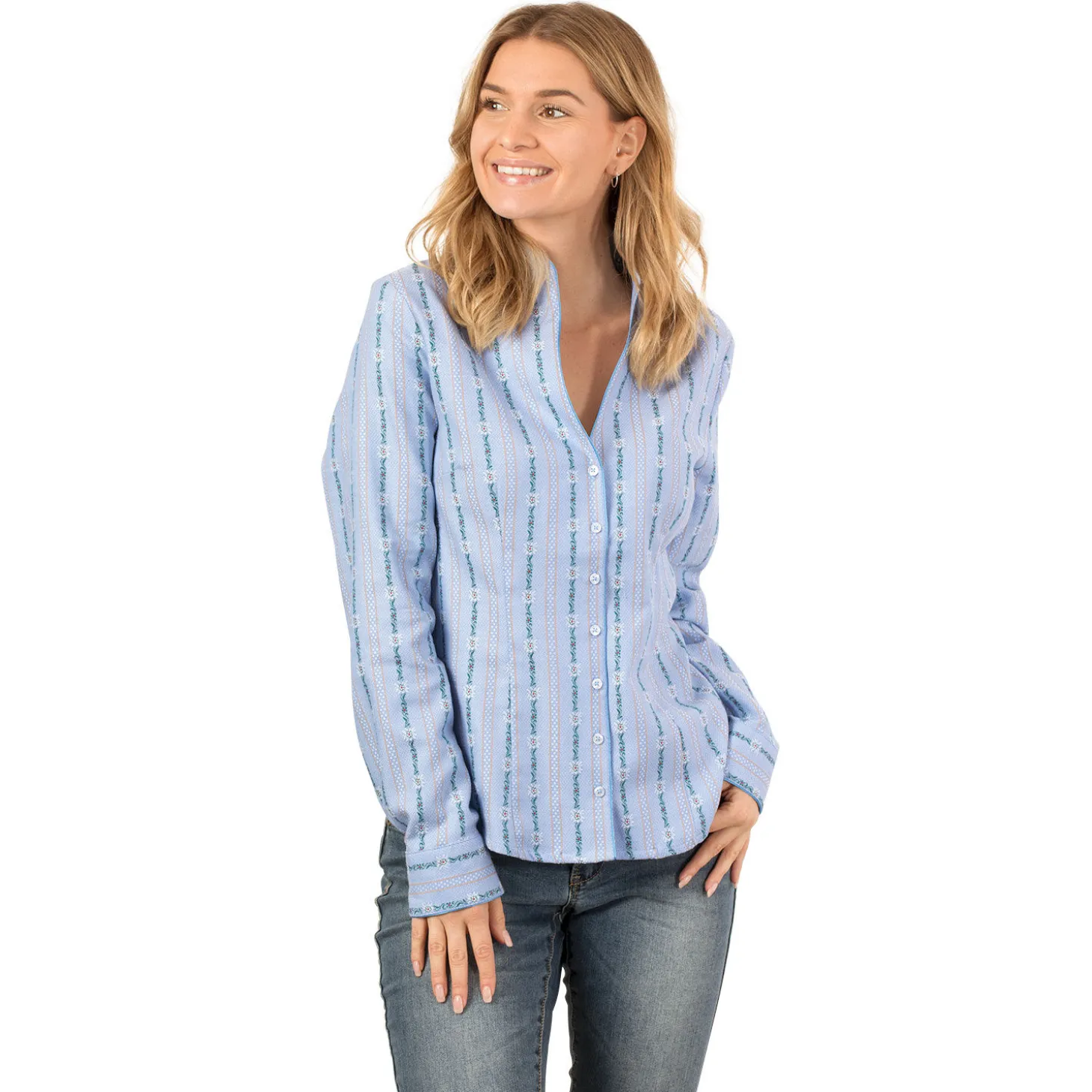 Edelweiss Bluse mit Kelch Kragen