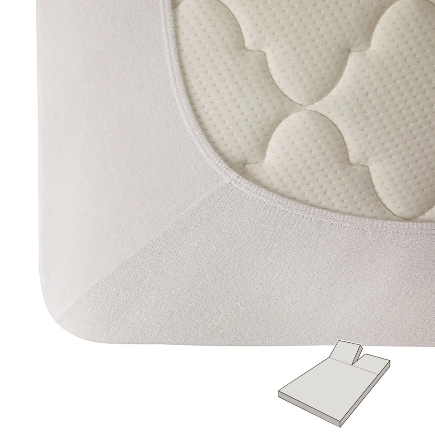 Frottee-Fixmolton für Boxspringmatratzen mit Einschnitt am Kopfteil