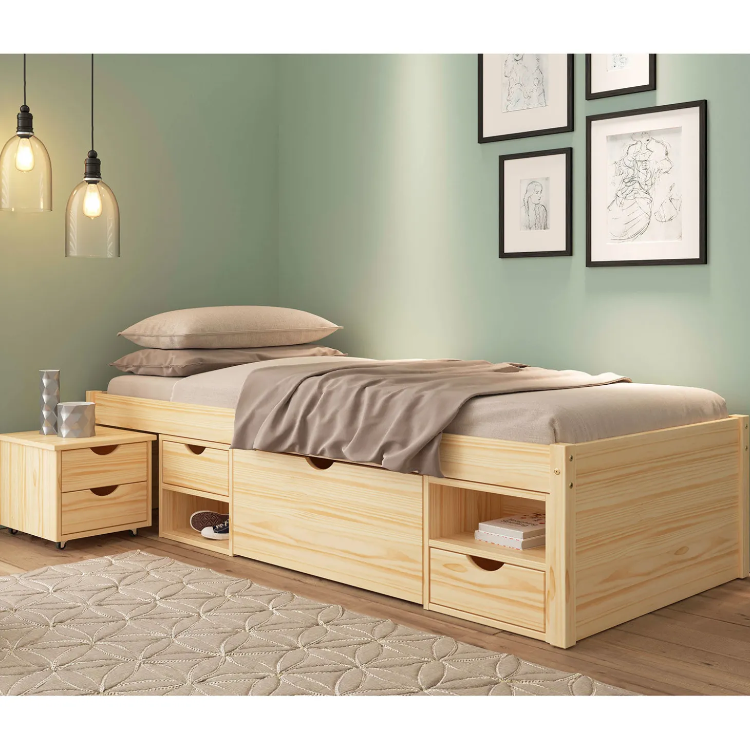 Funktionsbett TIM mit diversen Schubladen