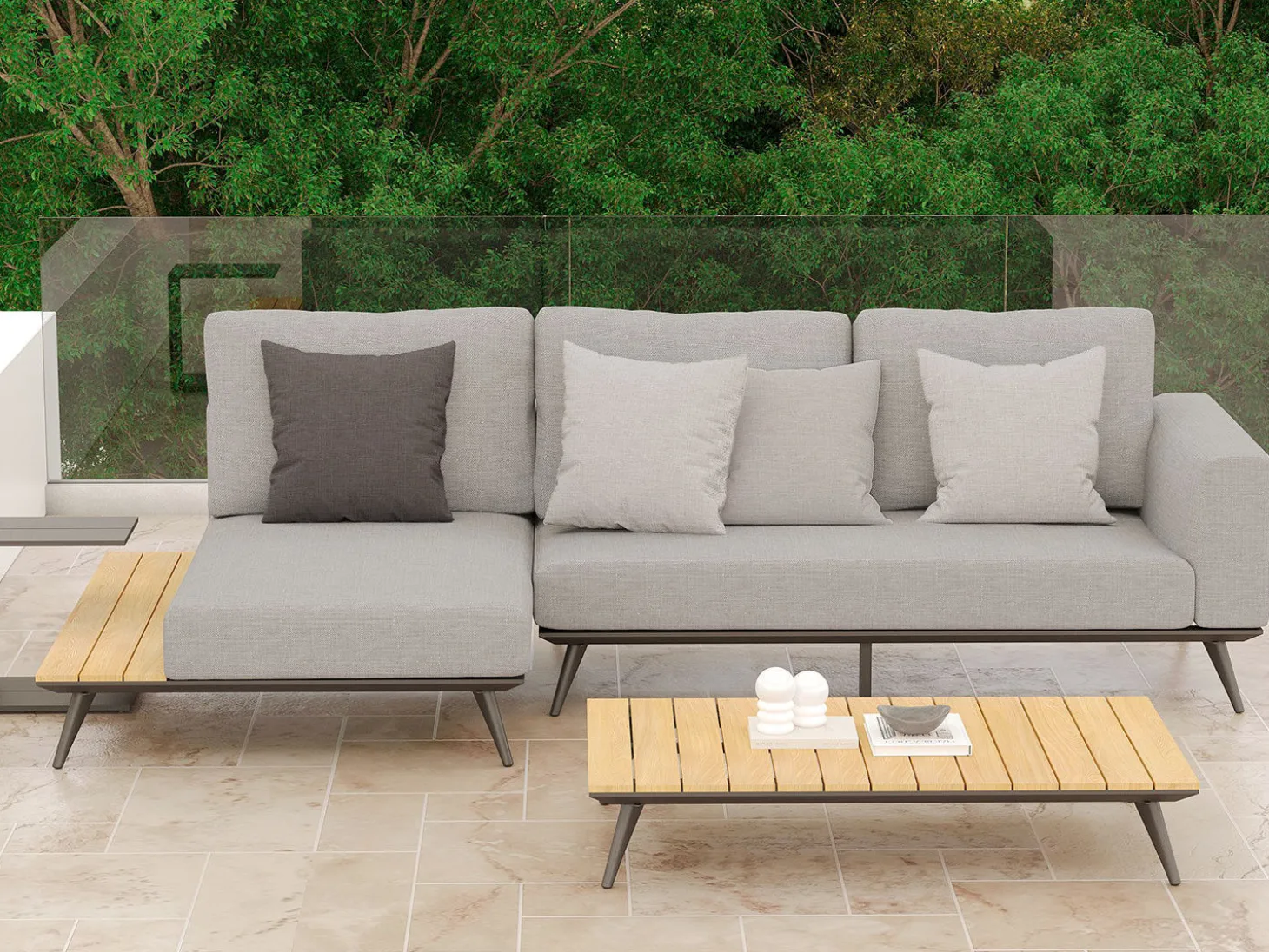 Gartenlounge Jason, mit Teakholz, Armteil links